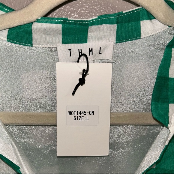THML Green and White Gingham Midi Dress NWT - Picture 3 of 3